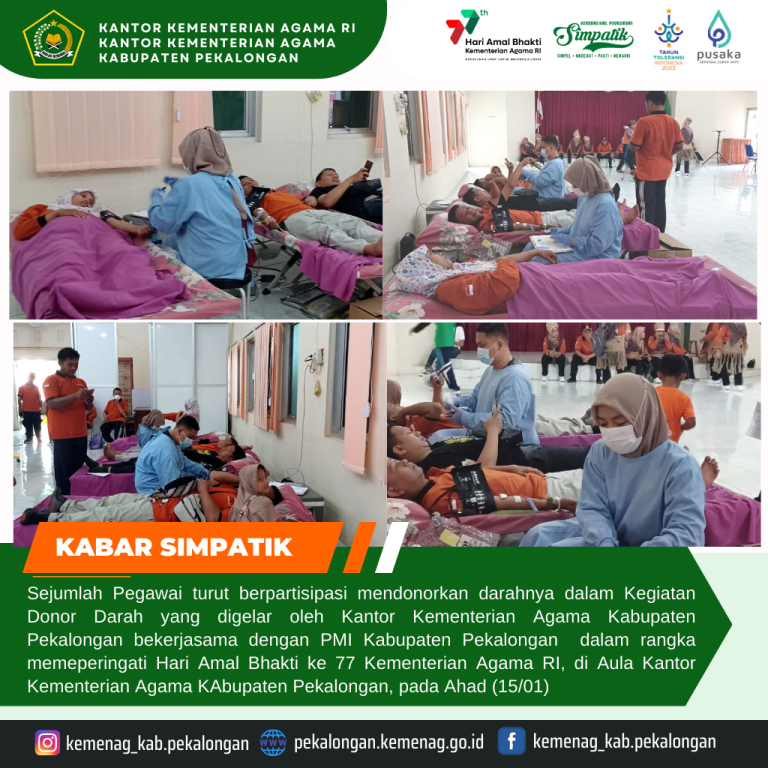 Kementerian Agama Kab. Pekalongan Selenggarakan Donor Darah Dalam Rangka HAB Kementerian Agama RI Ke-77