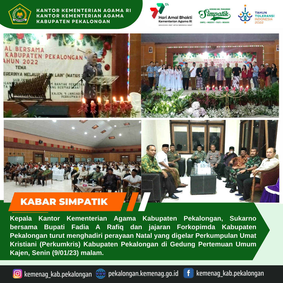 Wahana Bertasamuh, Guyub, Rukun  Antar Umat Beragama, PERKUMKRIS Kab. Pekalongan Gelar Perayaan Natal Bersama