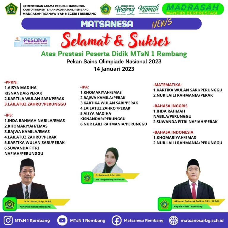 MTsN 1 Rembang Borong Juara dalam Lomba Mapel Online