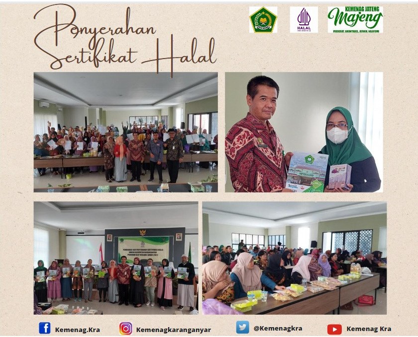 100 Sertifikat Halal yang Diserahkan Secara Simbolis di Aula Kantor Kementerian Agama Kabupaten Karanganyar