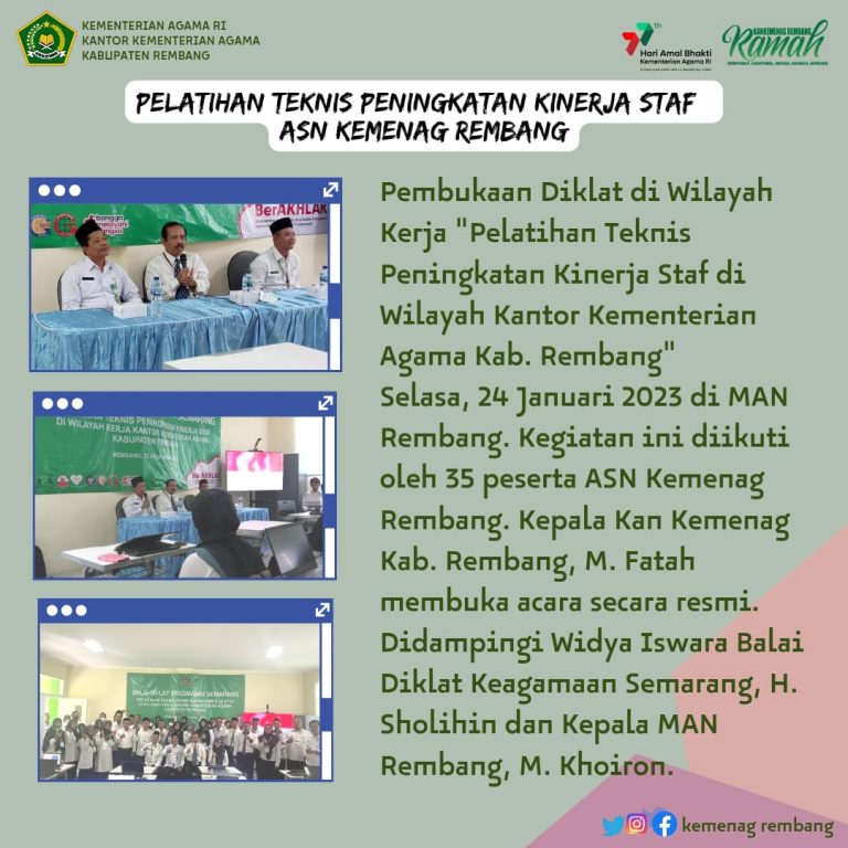 Tingkatkan Kapasitas Kinerja, 35 Pegawai Kemenag Rembang Ikuti DDWK