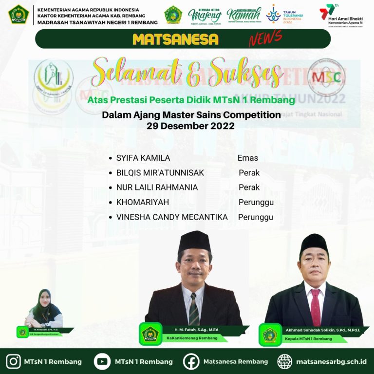 MTsN 1 Rembang Sabet 5 Medali Master Sains Competition