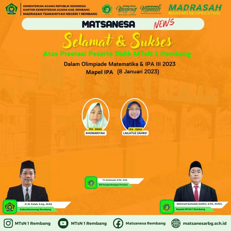 MTsN 1 Rembang Borong Medali Berbagai Kompetisi