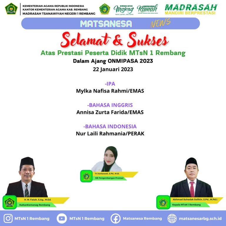 MTsN 1 Rembang Boyong Medali di Ajang Onmipasa