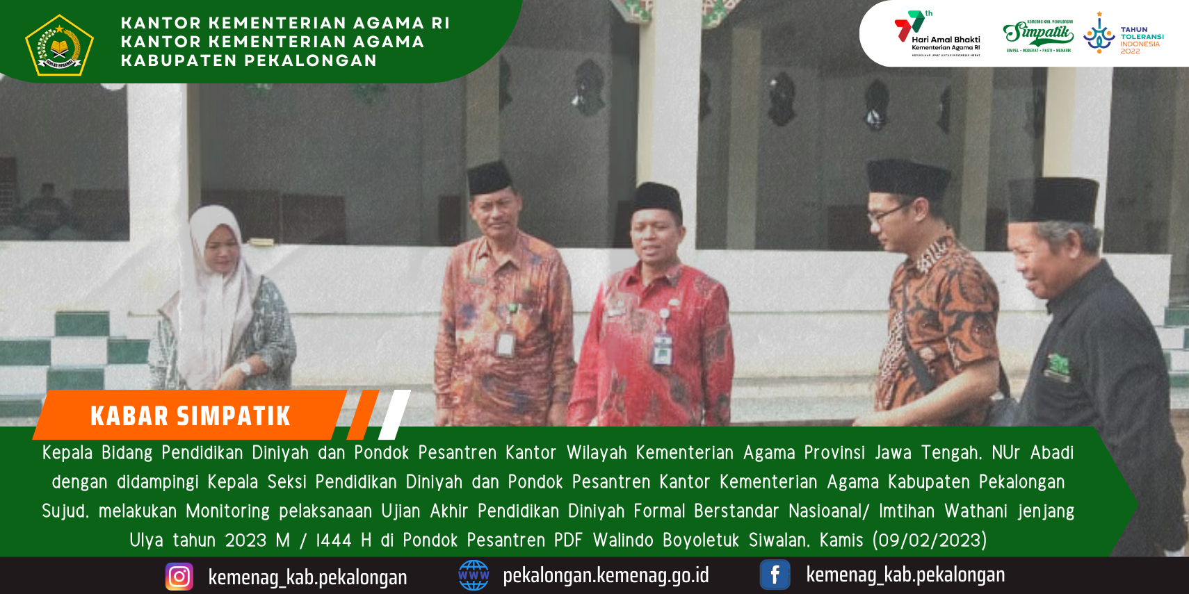 Kabid PD Pontren Pantau Pelaksanaan Ujian Nasional IW PDF Ulya Walindo Boyoletuk  Tahun 2023 M/ 1444 H