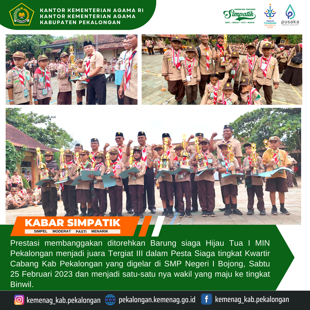 Barung Siaga Putra MIN Pekalongan menyabet Tergiat III Kwarcab Pekalongan dan Maju Tingkat Binwil