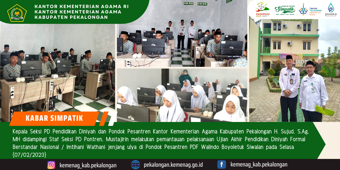 Kasi PD Pontren Kankemenag Kab. Pekalongan Monitoring Pelaksanaan Imtihan Wathani (IW) PP PDF Walindo Boyoletuk Siwalan