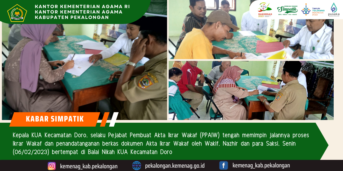 PPAIW Kecamatan Doro Pimpin Prosesi  Tiga Ikrar Wakaf Sekaligus