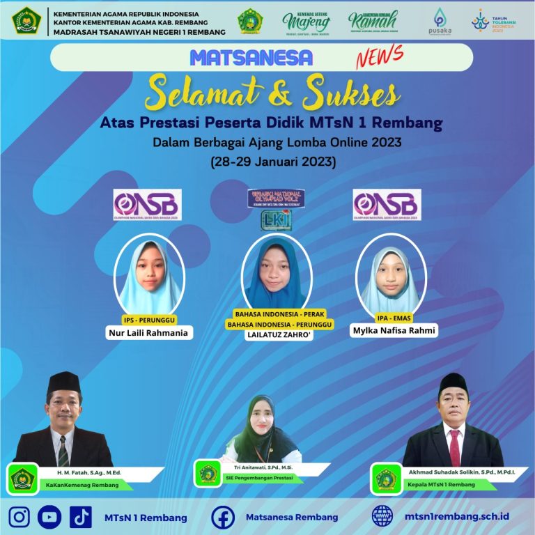 MTsN 1Rembang Tuai Prestasi di Berbagai Kompetisi Mapel