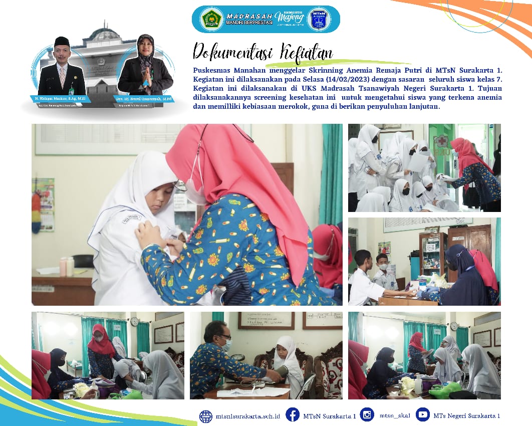 Skrinning Anemia Siswa MTsN Surakarta 1 sebagai Upaya Deteksi Kesehatan Sejak Dini
