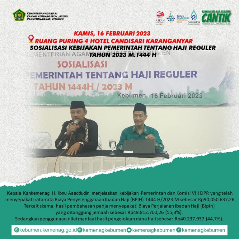 Resmi Diumumkan Besaran BPIH 2023, Kemenag Kebumen Adakan Sosialisasi