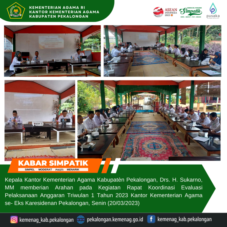 Kemenag Kab.Pekalongan Gelar Rapat Koordinasi Evaluasi Pelaksanaan Aggaran Triwulan 1 Tahun 2023 Se -Eks Karesidenan Pekalongan