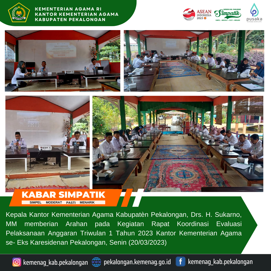 Kemenag Kab.Pekalongan Gelar Rapat Koordinasi Evaluasi Pelaksanaan Aggaran Triwulan 1 Tahun 2023 Se -Eks Karesidenan Pekalongan