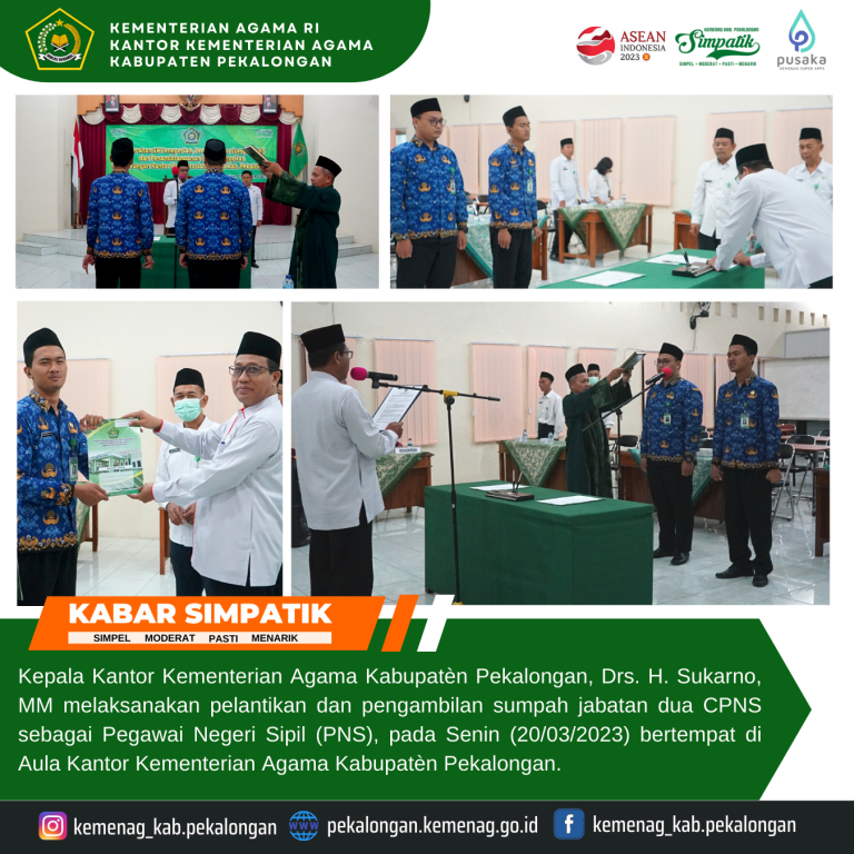 Pelantikan dan Pengambilan Sumpah Jabatan PNS Kemenag Kab Pekalongan