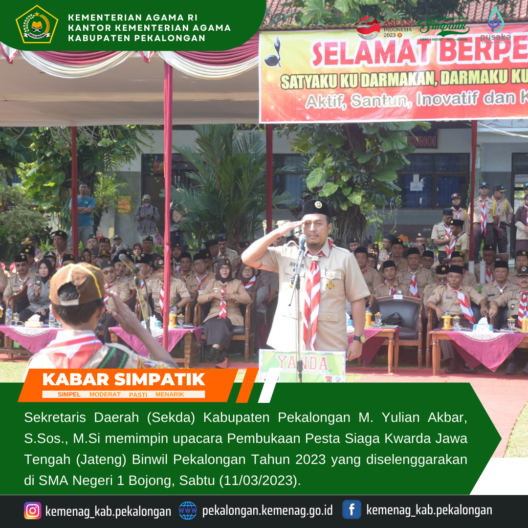 Sekda Pimpin Upacara Pembukaan Pesta Siaga Kwarda Jateng Binwil Pekalongan Tahun 2023