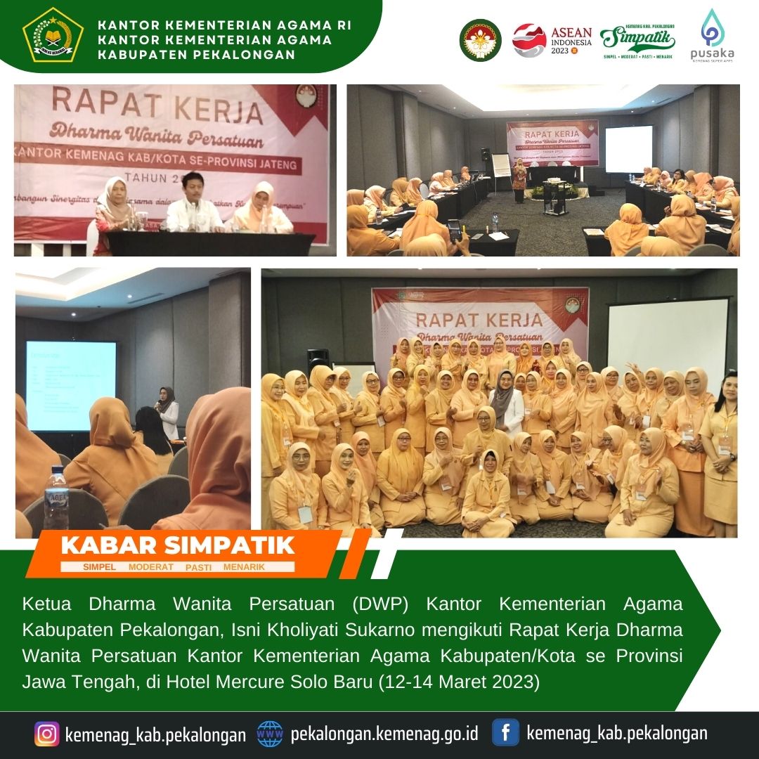 Ketua DWP Kankemenag Kab. Pekalongan Hadiri Raker DWP Kemenag Kab/Kota Se Provinsi Jawa Tengah