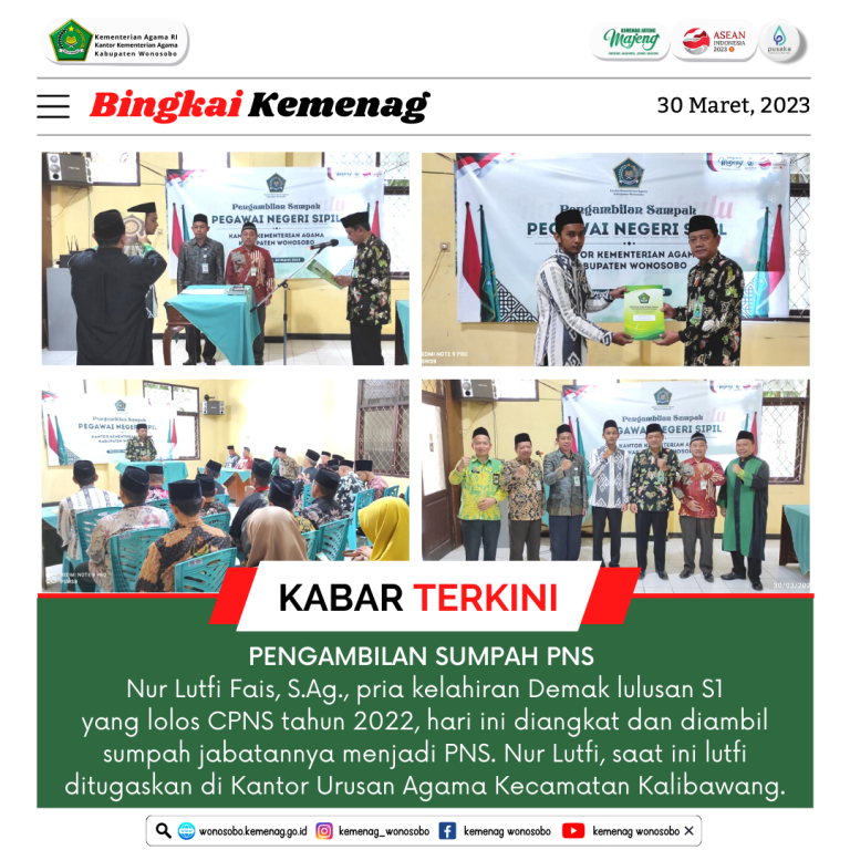 Nur Lutfi Faiz Disumpah Sebagai PNS Baru Kementerian Agama