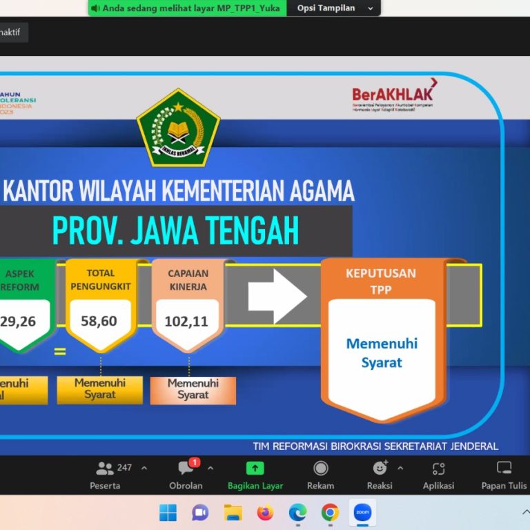 Kanwil Kemenag Jateng Peringkat 2 Hasil Penilaian Pendahuluan PMPZI oleh Tim Biro Ortala Pusat