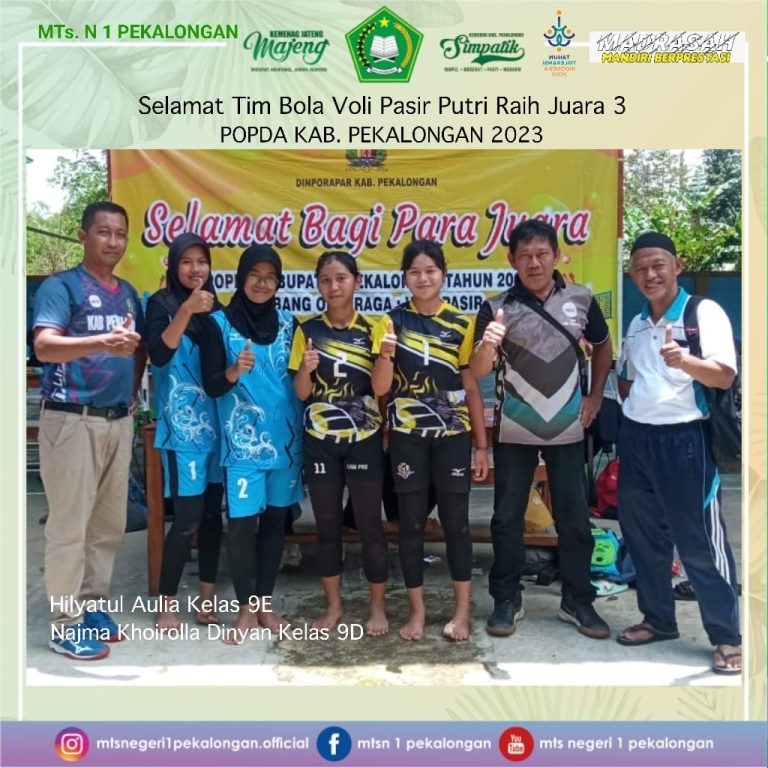 MTs N 1 Pekalongan Raih Juara 3 Cabor Bola Voli Pasir Putri Popda 2023