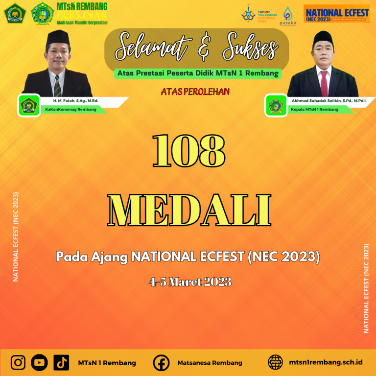 MTsN 1 Rembang Raih 108 Medali dalam Ajang Nec 2023