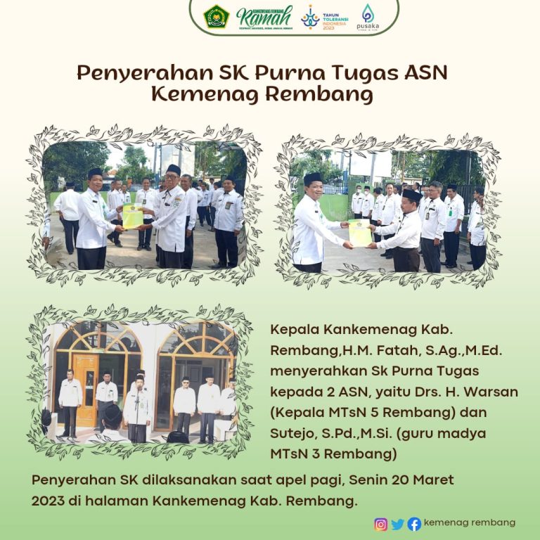 Dua ASN Kemenag Purna Tugas, Ini Pesan Kakankemenag