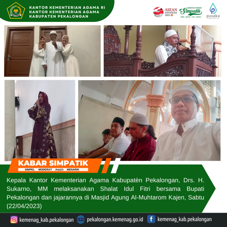 Kepala Kemenag Bersama Bupati dan Forkompimda Kab. Pekalongan Laksanakan Shalat Idul Fitri Di Masjid Agung Al-Muhtarom Kajen