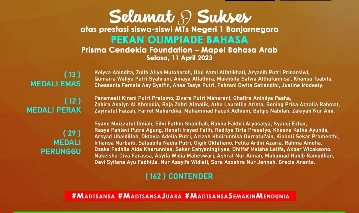 Mantap! Siswa Madtsansa Persembahkan 216 Medali Mapel Bahasa Arab Dari Pekan Olimpiade Bahasa