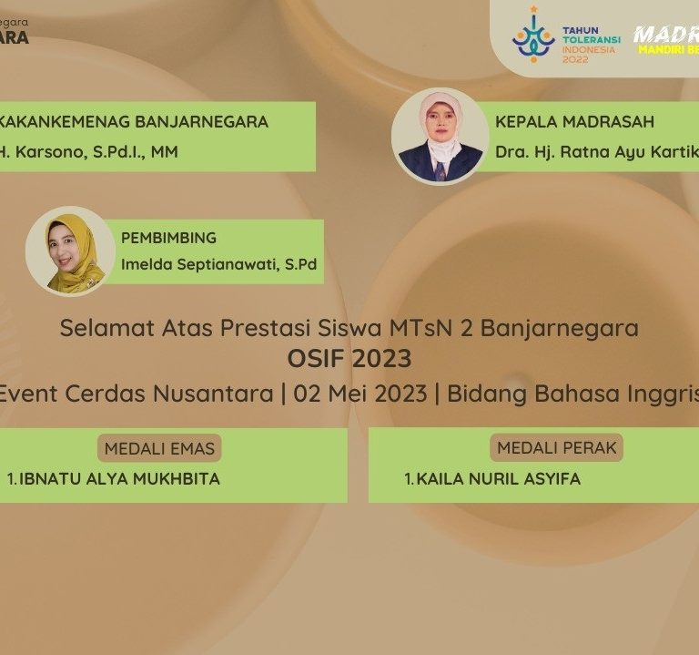 Ibnatu Alya Mukhbita, Siswa MTs N 2 Banjarnegara Sumbangkan Medali Emas Mapel Bahasa Inggris Dalam Event Cerdas Nusantara