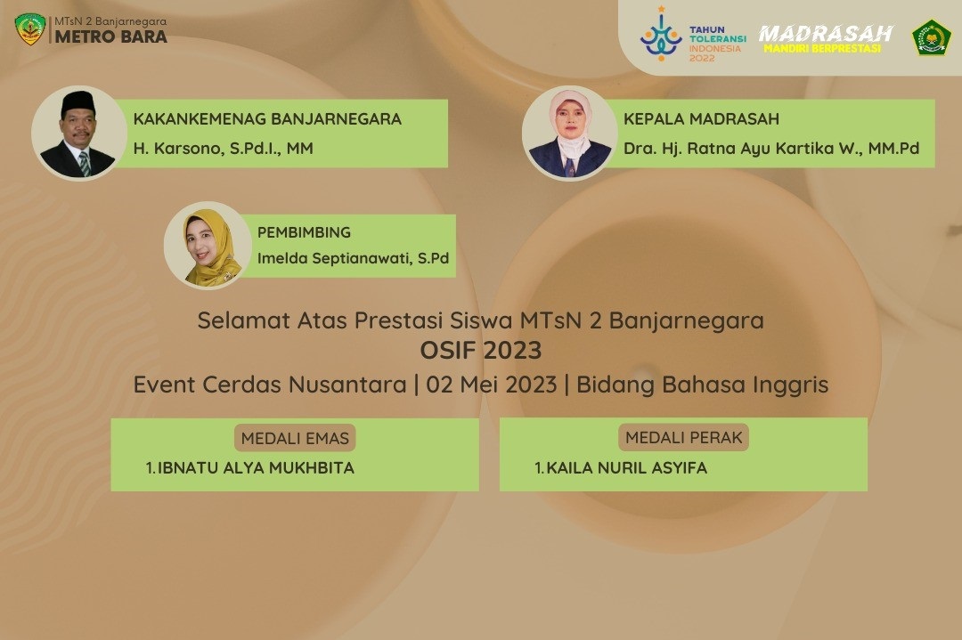 Ibnatu Alya Mukhbita, Siswa MTs N 2 Banjarnegara Sumbangkan Medali Emas Mapel Bahasa Inggris Dalam Event Cerdas Nusantara