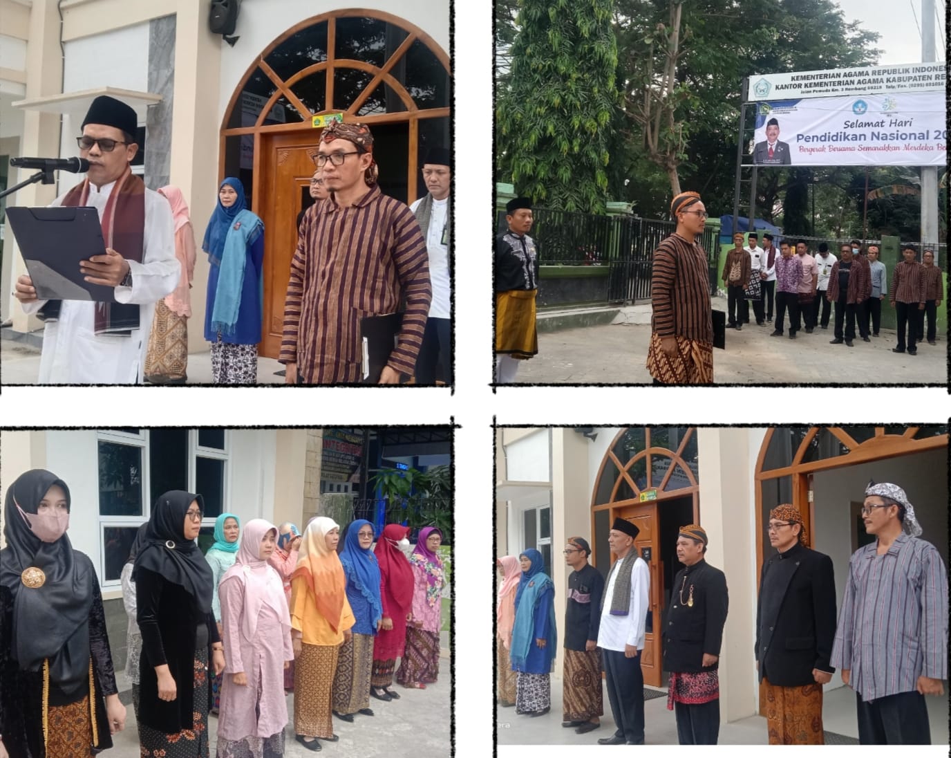 Kenakan Baju Adat, Pegawai Kemenag Rembang Ikuti Upacara Hardiknas