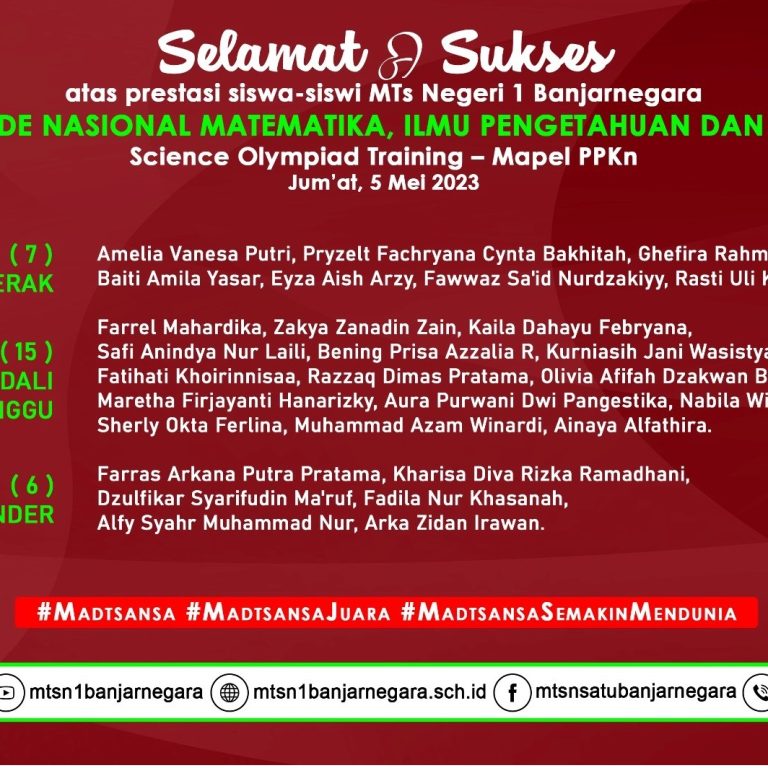Luar Biasa, MTs N 1 Banjarnegara Raih 28 Medali Melalui Olimpiade Nasional Matematika, Ilmu Pengetahuan dan Bahasa