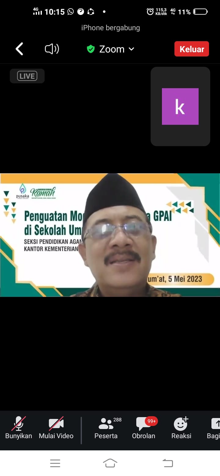 Penguatan Moderasi Beragama Bagi Guru PAI, Kakankemenag Sampaikan Tiga Prinsip