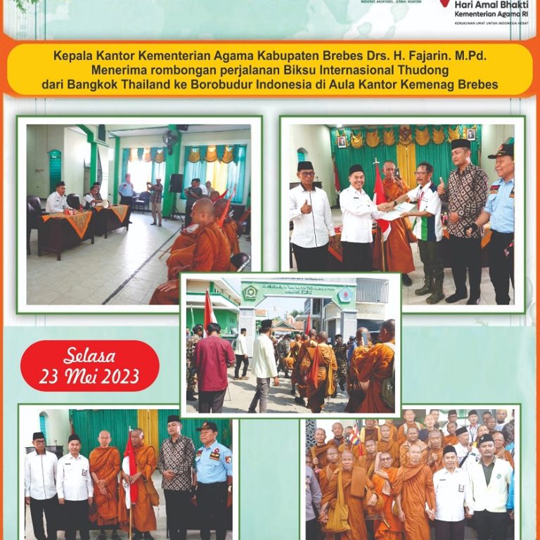 Praktikan Moderasi Beragama, Kakankemenag Brebes Menerima Biksu Thudong Menuju Borobudur