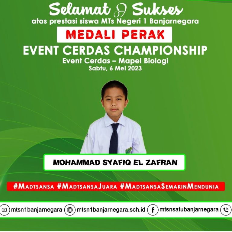 Mohammad Syafiq, Siswa MTs N 1 Banjarnegara Raih Medali Perak Mapel Biologi Ajang Event Cerdas Championship