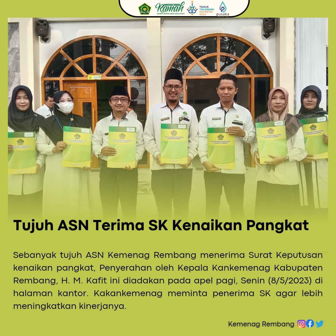 Serahkan SK Kenaikan Pangkat, Kakankemenag Imbau ASN Harus Tingkatkan Kinerja