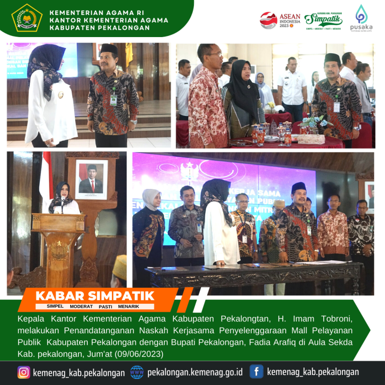 Bupati dan Kepala Kemenag Tandatangani Naskah Kerjasama Mall Pelayanan Publik Kabupaten Pekalongan