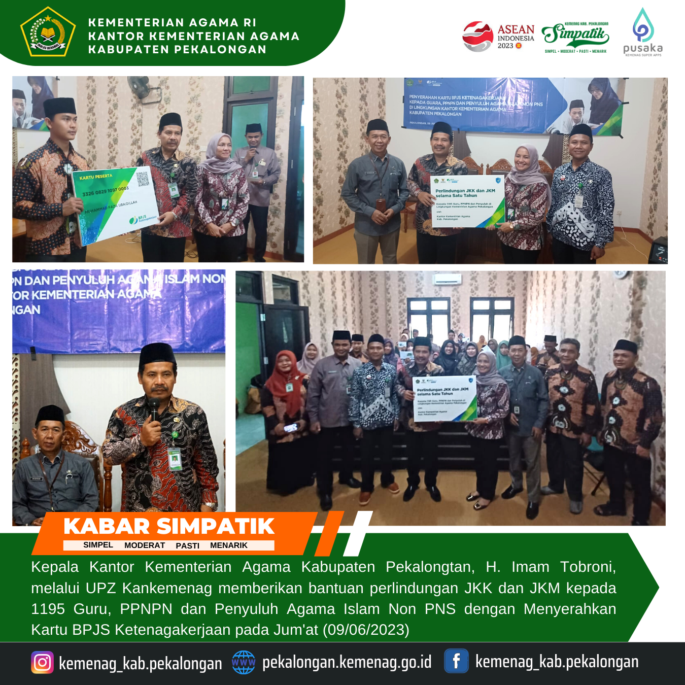 Kepala Kankemenag Serahkan 1195 Kartu BPJS Ketenagakerjaan Kepada Guru, PPNPN dan Penyuluh Agama Non PNS