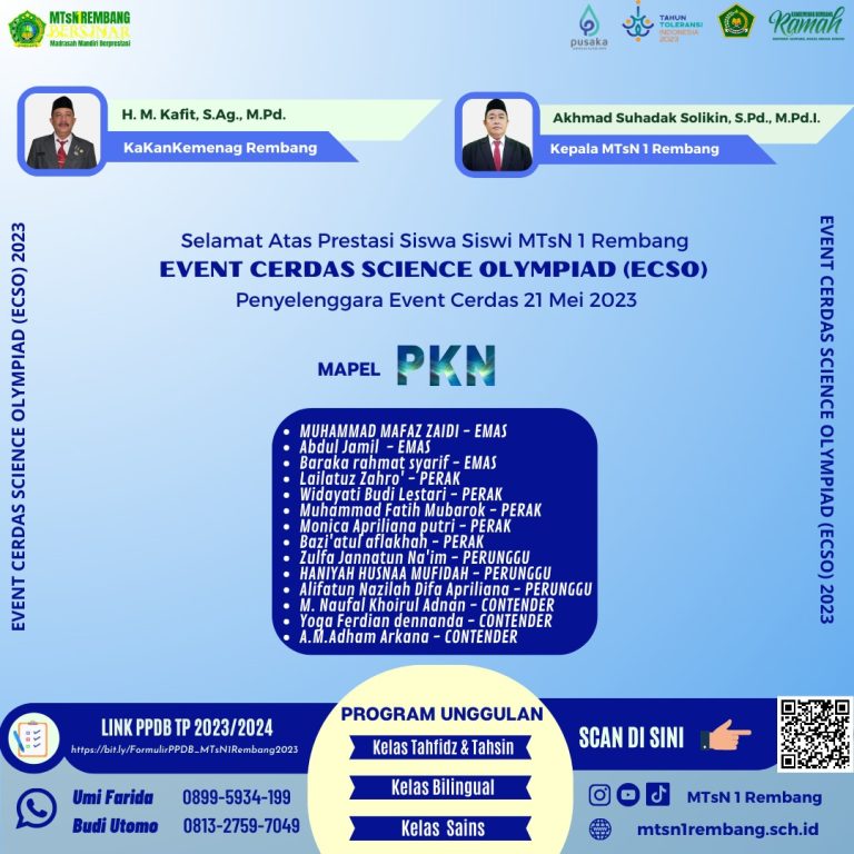 MTsN 1 Rembang Raih 338 Medali pada Mei 2023