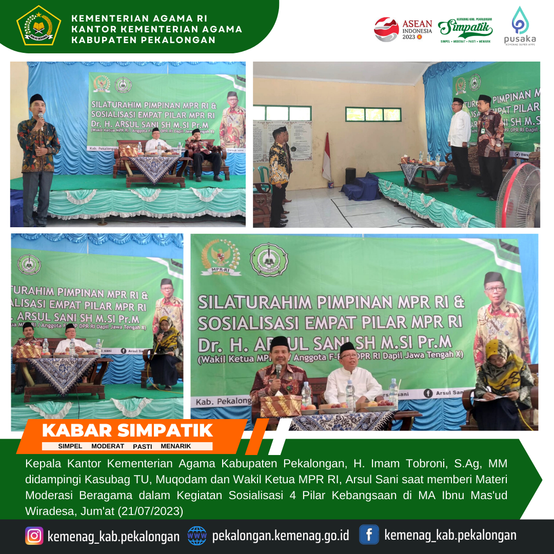 Sosialisasi Pilar Kebangsaaan, Kakankemenag Imam Tobroni Sampaiakan 4 Ciri Moderasi Beragama
