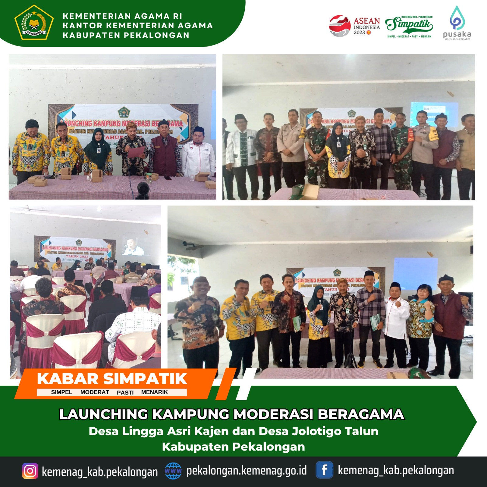 Kakankemenag Imam Tobroni resmikan Linggoasridan Jolotigo ꜱebagi Kampung Moderasi Beragama ᴅi Kab. Pekalongan