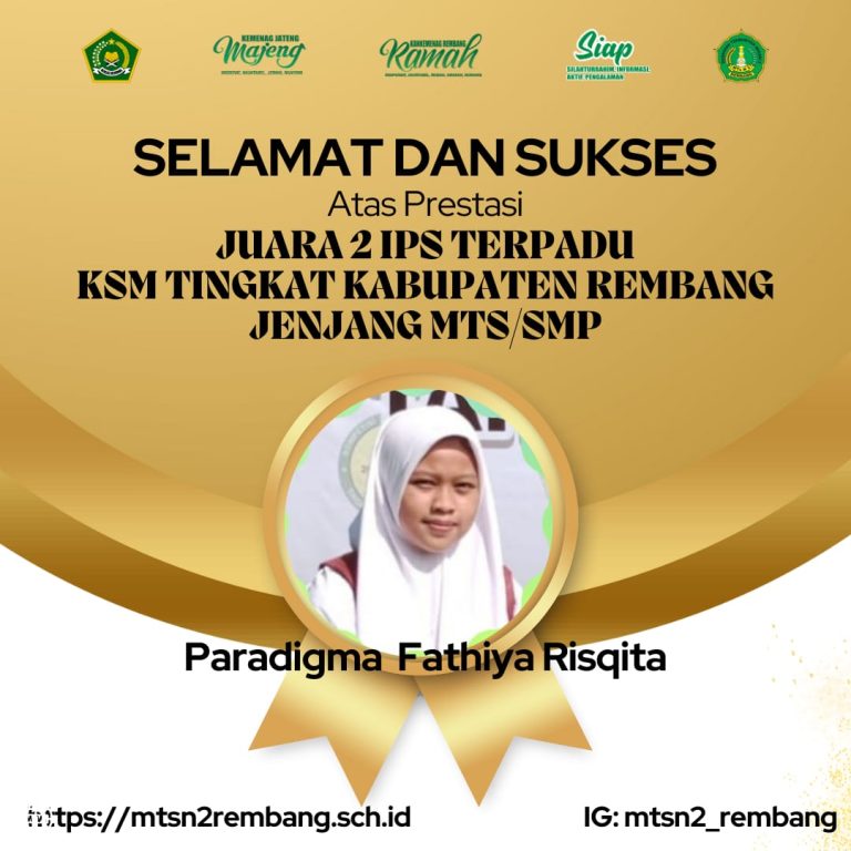MTs Negeri 2 Rembang Raih Juara 2 Mapel IPS KSM Tingkat Kabupaten