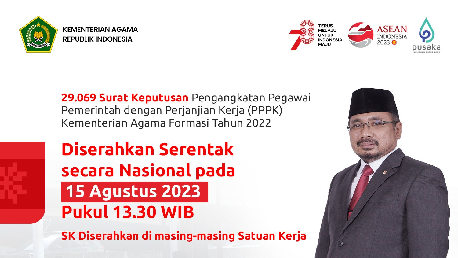 Serentak, SK PPPK Kemenag Diserahkan Pada15 Agustus 2023