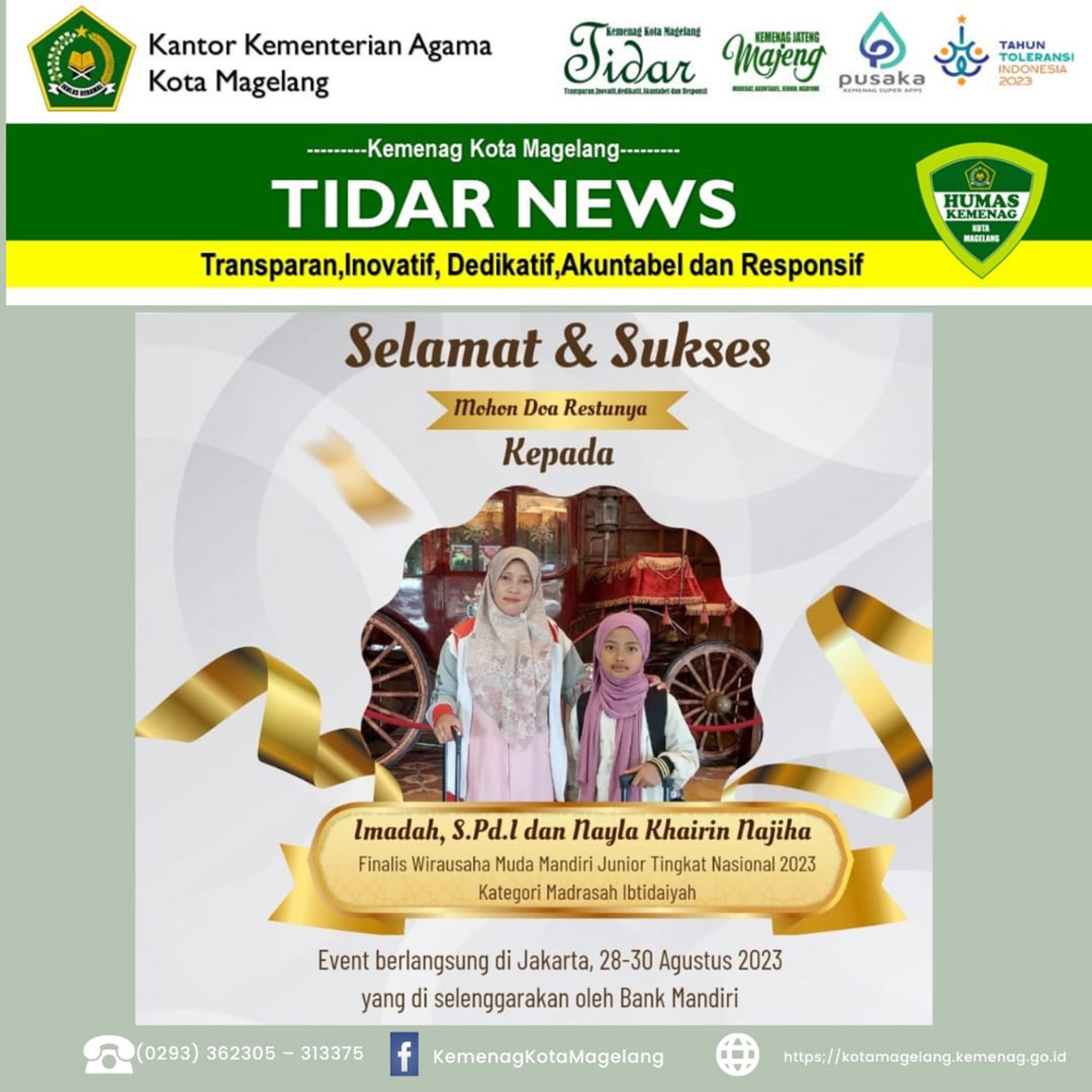 Imadah dan Naila Khairin Najiha melaju sebagai finalis WWM Junior Tingkat Nasional Tahun 20203