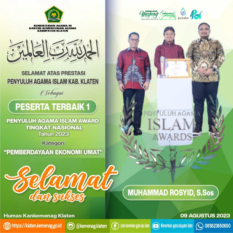 PAI Klaten Muhammad Rosyid Peserta Terbaik 1 Ajang Bergengsi PAI Award Nasional 2023