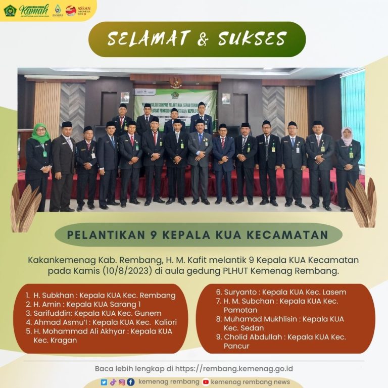 Kakankemenag Lantik 9 Kepala KUA, Etika Melayani Masyarakat Jadi Pesan Utama