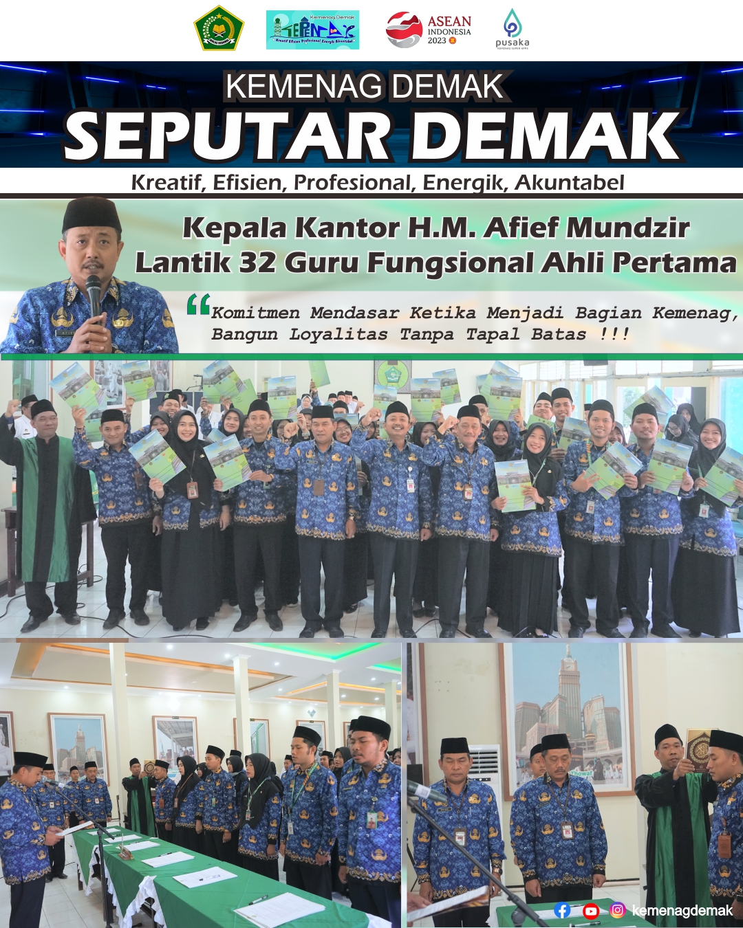 Kepala Kantor H.M. Afief Mundzir Lantik 32 Guru Fungsional Ahli Pertama