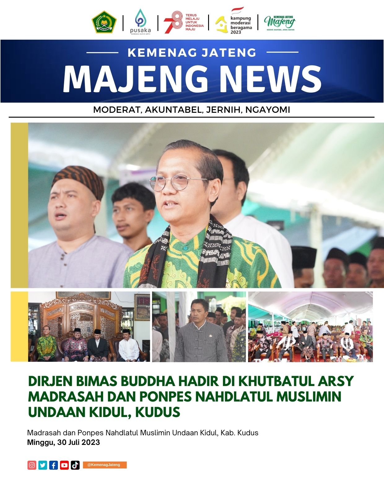 Dirjen Bimas Buddha Hadir di Khutbatul Arsy Madrasah dan Ponpes Nahdlatul Muslimin Undaan Kidul, Kudus
