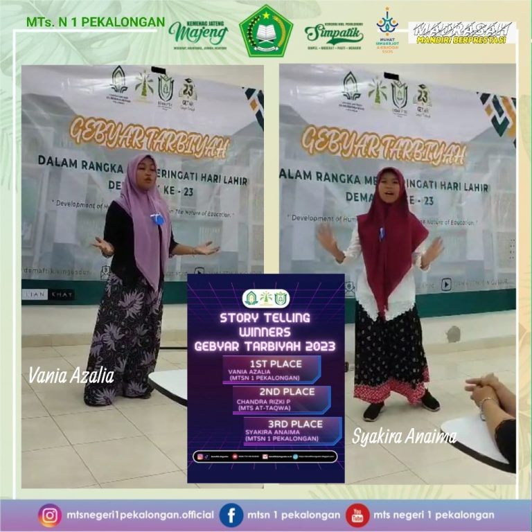 Dua siswi MTs N 1 Pekalongan Raih Juara 1 dan 3 Lomba “Story Telling” Bahasa Inggris