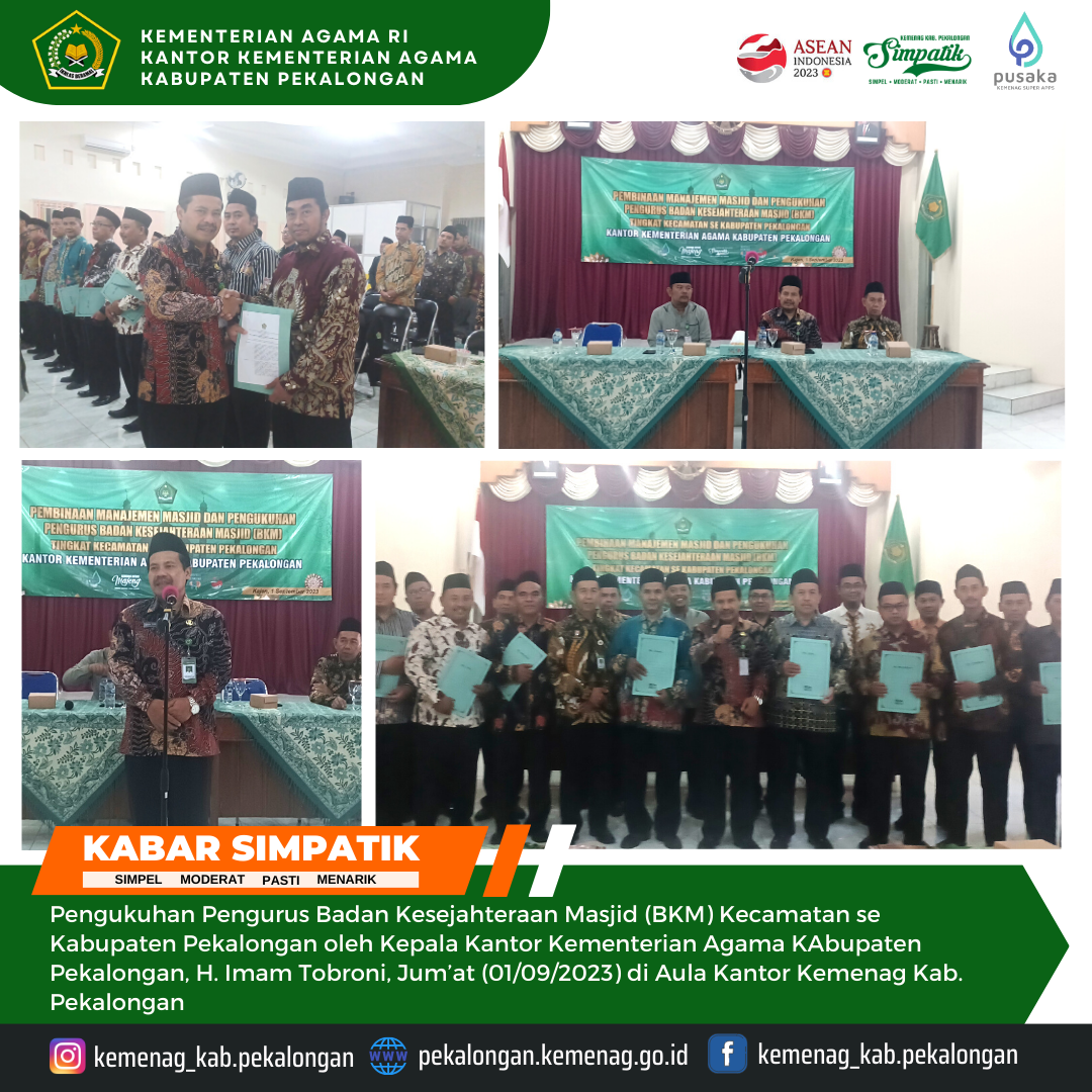 Kepala Kemenag Kukuhkan BKM Kecamatan se Kabupaten Pekalongan