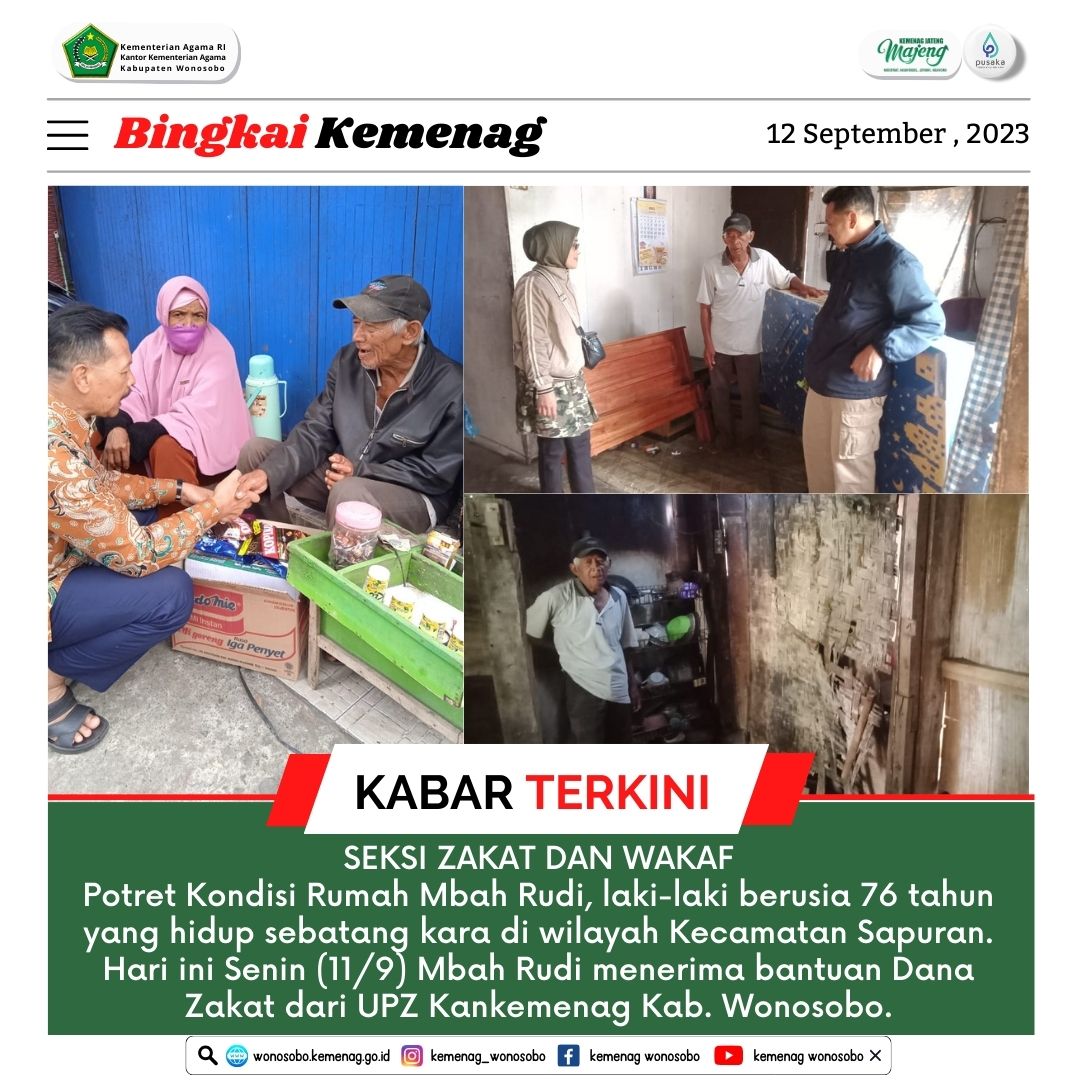 Kisah Inspiratif: Hidup Sebatang Kara, Seksi Zawa Salurkan Bantuan Dana Zakat kepada Mbah Rudi
